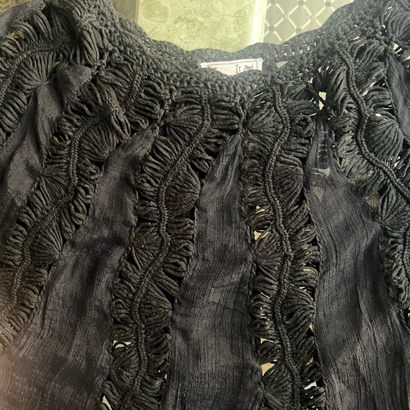 IT GIRL Vintage Bohemian Black Lace Crochet Blouse Bat Wing Sleeve Top S - Picture 7 of 14